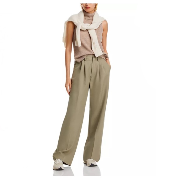 Luxurious 100% Cashmere Split Hem Turtleneck Tank By Aqua in Wheat / Beige - Picture 2 of 6